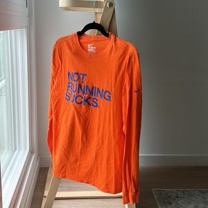 The Nike Tee Not Running Sucks Long Sleeve M Orange/Blue